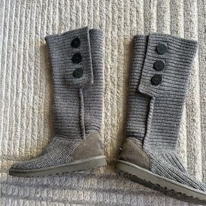 UGG Gray Knit Boots with Button Accents